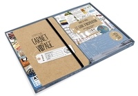 Le kit carnet de voyage - Contient : 1 carnet, 1 guide dinspiration, 2 planches de stickers, 2 planches de pochoirs, 1 stylo doré et 1 stylo en argent.pdf
