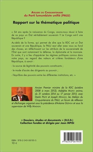 Rapport sur la thématique politique. L'évaluation de la politique congolaise - Occasion