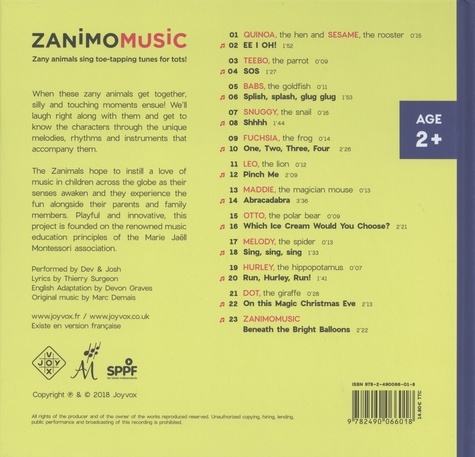 Zanimomusic. Zany animal sing toe-tapping tunes for tots!  avec 1 CD audio
