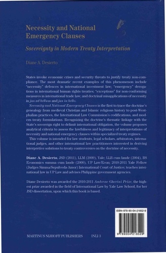 Necessity and National Emergency Clauses. Sovereignty in Modern Treaty Interpretation