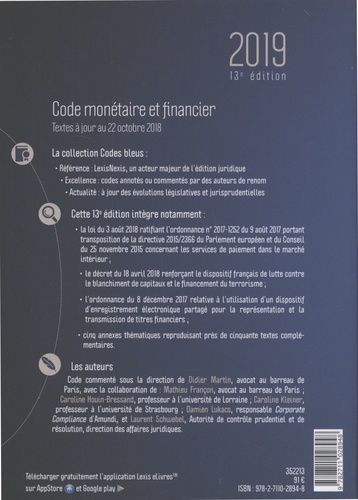 Code monétaire et financier  Edition 2019
