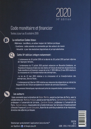 Code monétaire et financier  Edition 2020