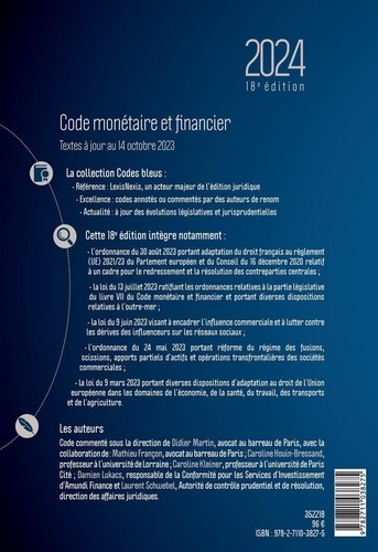 Code monétaire et financier  Edition 2024