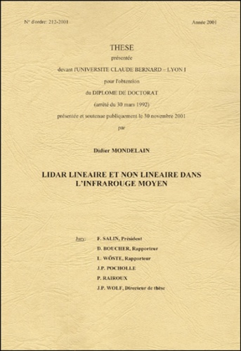 Didier Mondelain - Lidar Lineaire Et Non Lineaire Dans L'Infrarouge Moyen.