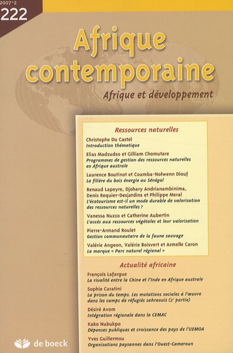 Christophe Du Castel et Elias Madzudso - Afrique contemporaine N° 222/2007-2 : Ressources naturelles.