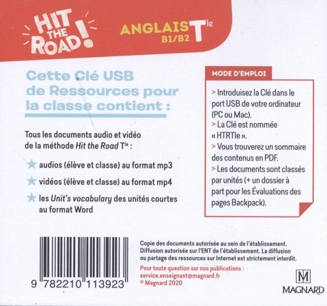 Anglais Tle B1/B2 Hit the road!  Edition 2020 -  avec 1 Clé Usb