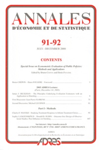 Bruno Crépon et Denis Fougère - Annales d'économie et de statistique N° 91-92, Juillet-Dé : Special Issue on Econometric Evaluation of Public Policies: Methods and Applications.