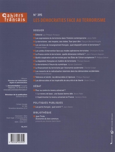 Cahiers français N° 395, novembre-décembre 2016 Les démocraties face au terrorisme