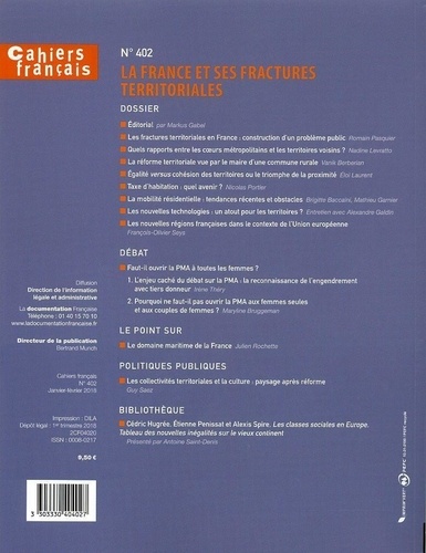 Cahiers français N° 402, janvier-février 2018 La France et ses fractures territoriales