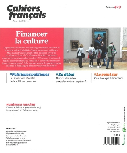 Cahiers français N° 409, mars-avril 2019 Financer la culture