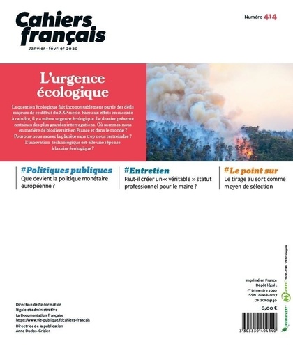 Cahiers français N° 414, février 2020 L'urgence écologique