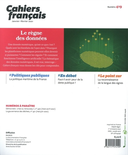 Cahiers français N° 419, janvier-février 2021 Le règne des données