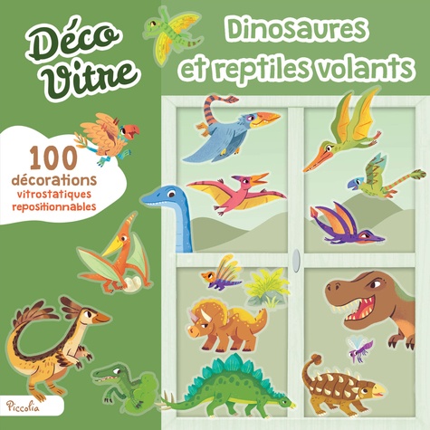 Déco vitre Dinosaures et reptiles volants. 100 décorations vitrostatiques repositionnables