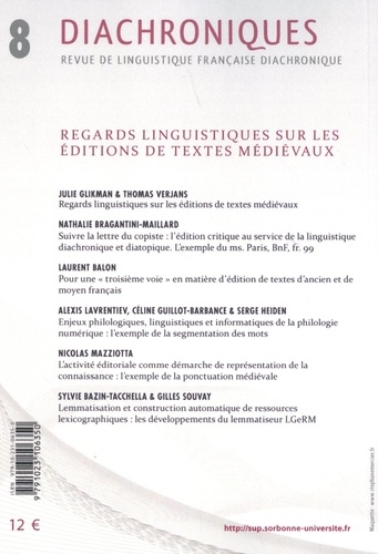 Diachroniques N° 8/2021 Regards linguistiques sur les éditions de textes médiévaux