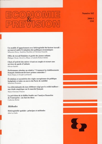 Sébastien Doisy - Economie et prévision N° 162/2004 : .