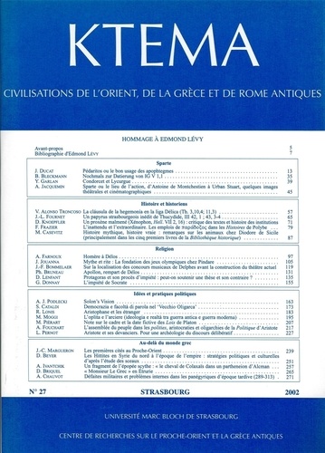 Pierre Carlier et Alexandre Farnoux - Ktèma N° 27/2002 : Hommage à Edmond Lévy.