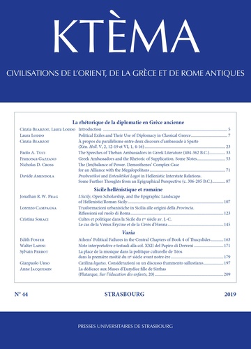 Dominique Lenfant - Ktèma N° 44/2019 : La rhétorique de la diplomatie en Grèce ancienne.
