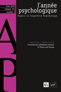 L'année psychologique Volume 125 N° 2, juillet 2025