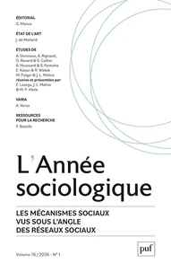 L'Année sociologique Volume 76 N° 1, 2026