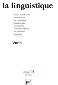 La linguistique N° 61, fascicule 1, 2025