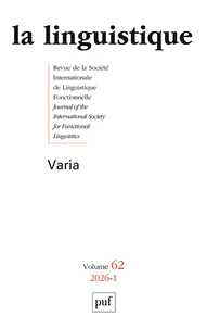 La linguistique N° 62, fascicule 1, 2026