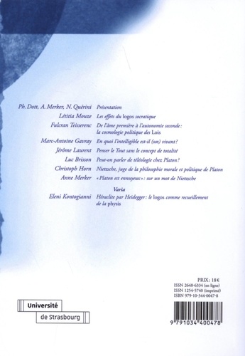 Les Cahiers Philosophiques de Strasbourg N° 45, premier semestre 2019 Platon, logos et cosmos