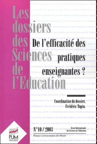  Collectif - Les dossiers des Sciences de l'Education N° 10/2003 : De l'efficacité des pratiques enseignantes ?.