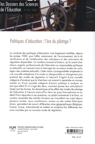 Les dossiers des Sciences de l'Education N° 45/2021 Politiques d'éducation : l'ère du pilotage ?