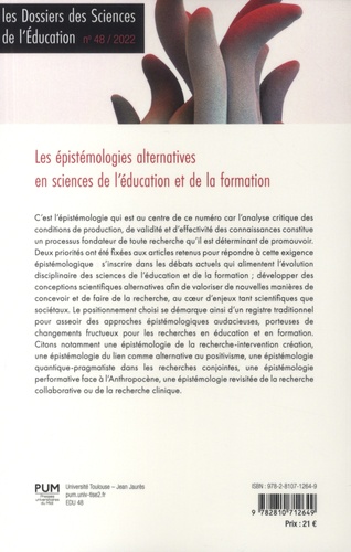 Les dossiers des Sciences de l'Education N° 48/2022 Les épistémologies alternatives en sciences de l’éducation et de la formation