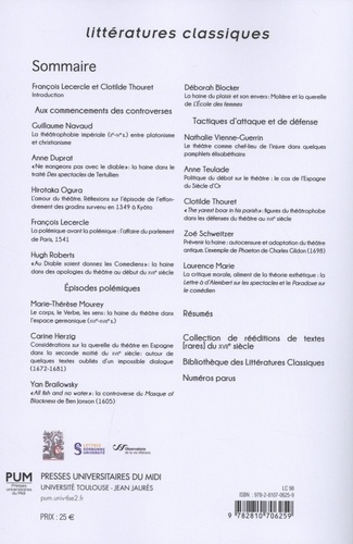Littératures classiques N° 98/2019 La haine du théâtre - Controverses européennes sur le spectacle. Volume 1, Controverses et polémiques