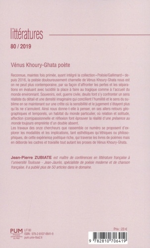 Littératures N° 80/2019 Vénus Khoury-Ghata poète