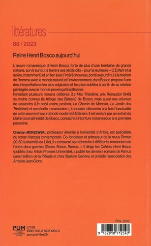 Littératures N° 88/2023 Relire Henri Bosco aujourd’hui