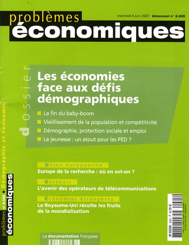 Alain Monnier et Stefanie Wahl - Problèmes économiques N° 2925, mercredi 6 : Les économies face aux défis démographiques.