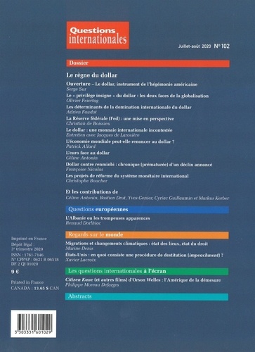 Questions internationales N° 102 Le règne du dollar