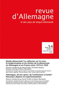 Pascal Fagot et Christian Jacques - Revue d'Allemagne et des pays de langue allemande Tome 54 N° 2, juillet-décembre 2022 : .