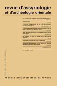 Revue d'assyriologie et d'archéologie orientale N° 110/2016