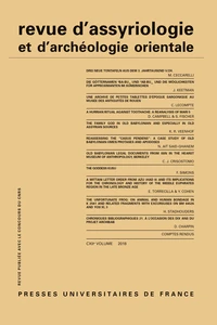 Revue d'assyriologie et d'archéologie orientale N° 112/2018