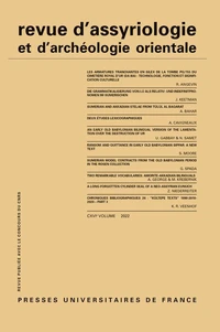 Revue d'assyriologie et d'archéologie orientale N° 116, novembre 2022