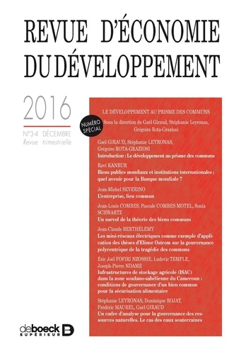  De Boeck - Revue d'économie du développement N° 3-4, décembre 2016 : Le développement au prisme des communs.