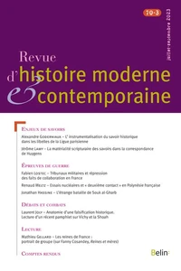 Revue d'histoire moderne et contemporaine Tome 70 N° 3, juillet-septembre 2023