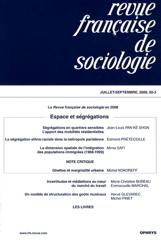 Jean Stoetzel - Revue française de sociologie N° 50-3, Septembre 2 : Espace et ségrégations.