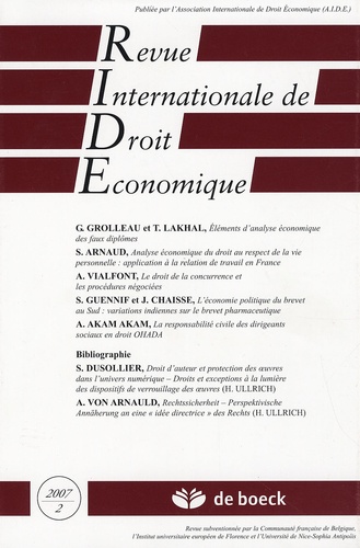 Gilles Grolleau - Revue Internationale de Droit Economique N° 2, Tome 21, 2007 : .