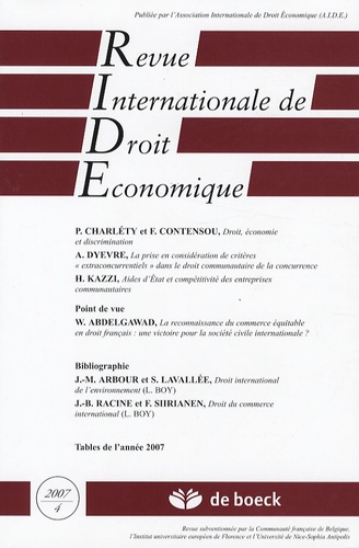 Patricia Charléty et François Contensou - Revue Internationale de Droit Economique Tome 21 N° 4/2007 : .