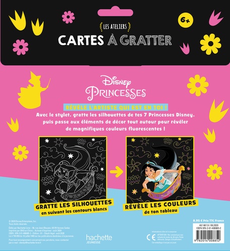 Cartes à gratter fluo Disney Princesses. Les ateliers. Avec 7 cartes fluo, 7 coloriages et 1 stylet