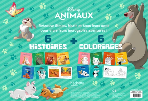 Disney Animaux. Coffret en 12 volumes : Le Roi Lion, Les Aristochats, les 101 Dalmatiens, Le Livre de la Jungle, Le Monde de Nemo, Bambi + 6 coloriages
