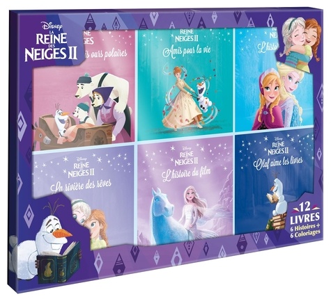 Disney La Reine des Neiges II. Coffret en 12 volumes : La Reine des Neiges, l'histoire du film ; Olaf aime les livres ; Amis pour la vie ; Olaf et les trois ours polaires ; La rivière des rêves ; L'histoire du film + 6 coloriages