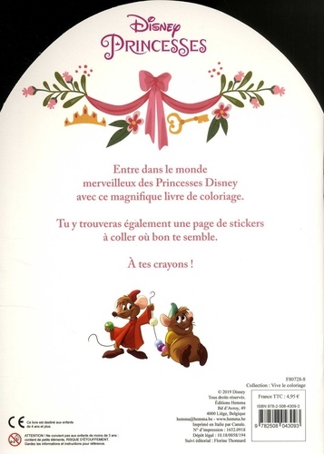 Disney princesses Cendrillon, Belle, Aurore. Avec stickers