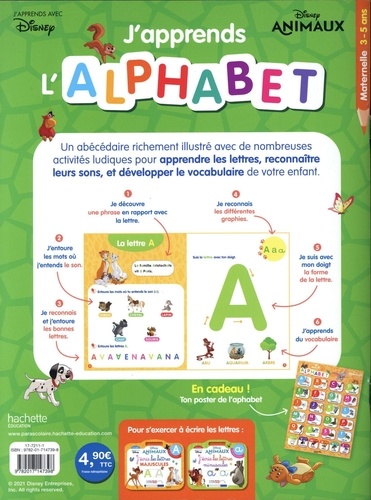 J'apprends l'alphabet Disney Animaux. Petite et Moyenne Sections