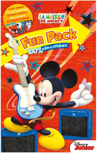  Disney Junior - Fun pack La Maison de Mickey - 100% colos et stickers. Contient : 1 colo velours, 1 livre de coloriages, 8 beaux crayons, des pochoirs, 25 stickers brillants.