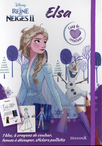 La Reine des Neiges II Elsa. Avec 1 bloc, 6 crayons de couleur, tenues à découper, stickers pailletés